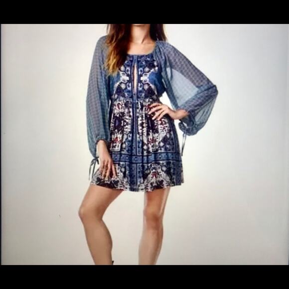 Free People Oksana Printed Peasant Dress Sz 2 - Picture 1 of 12